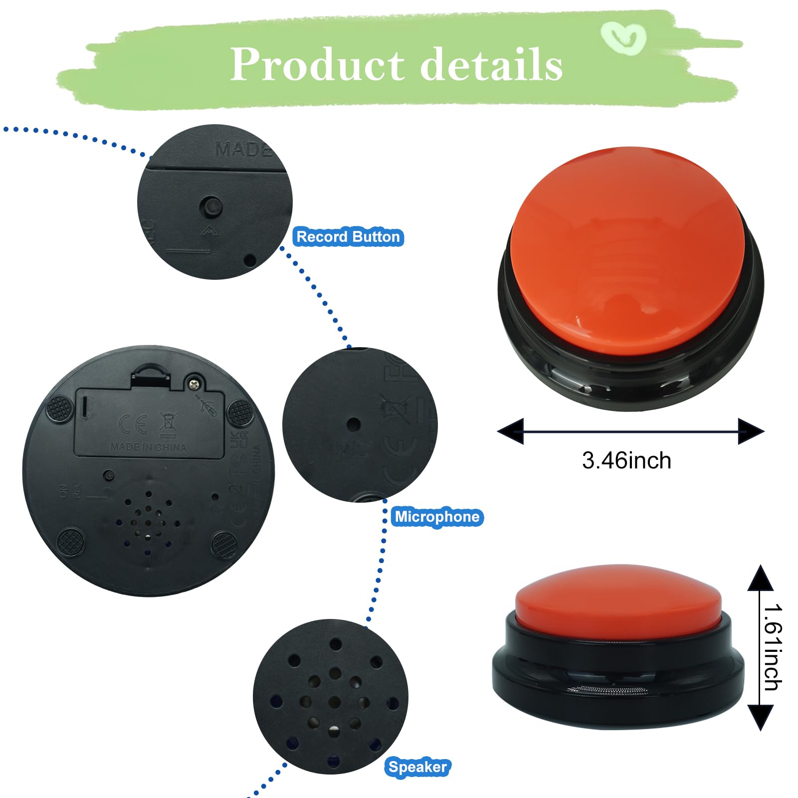 Gelabur Set of 4 Dog Buttons for Communication, Voice Recordable Buttons for Classroom, Dog Training Talking Buttons Starter Set, Pet Easy Speaking Buttons Tools