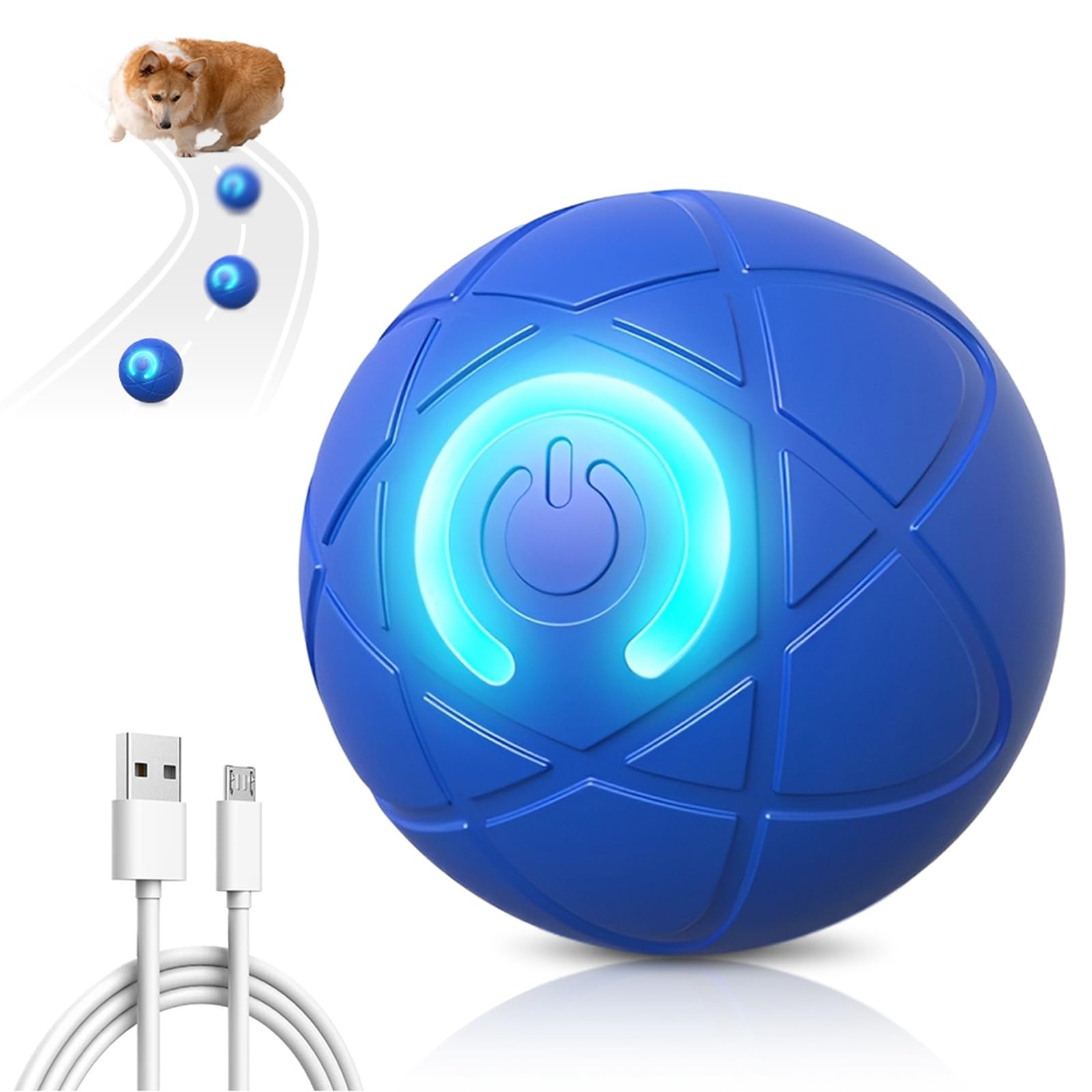 Upgraded Interactive Dog Ball, 2025 New Activated Automatic Rolling Balls for Dogs, Self Moving Vibrating Smart Jumping Bouncing and Rotating Pets Toy to Keep Them Busy (New -Blue)