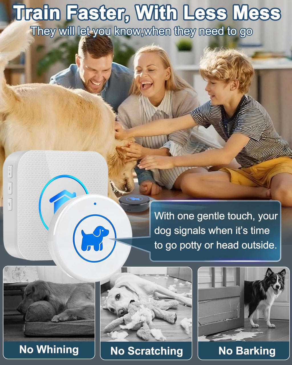 Dog Door Bell, Wireless Dog Doorbells for Potty Training – Dog Bells to Go Outside, 1000Feet Range, Waterproof Button, 55 Melodies & 5 Notification Modes (3 Buttons)
