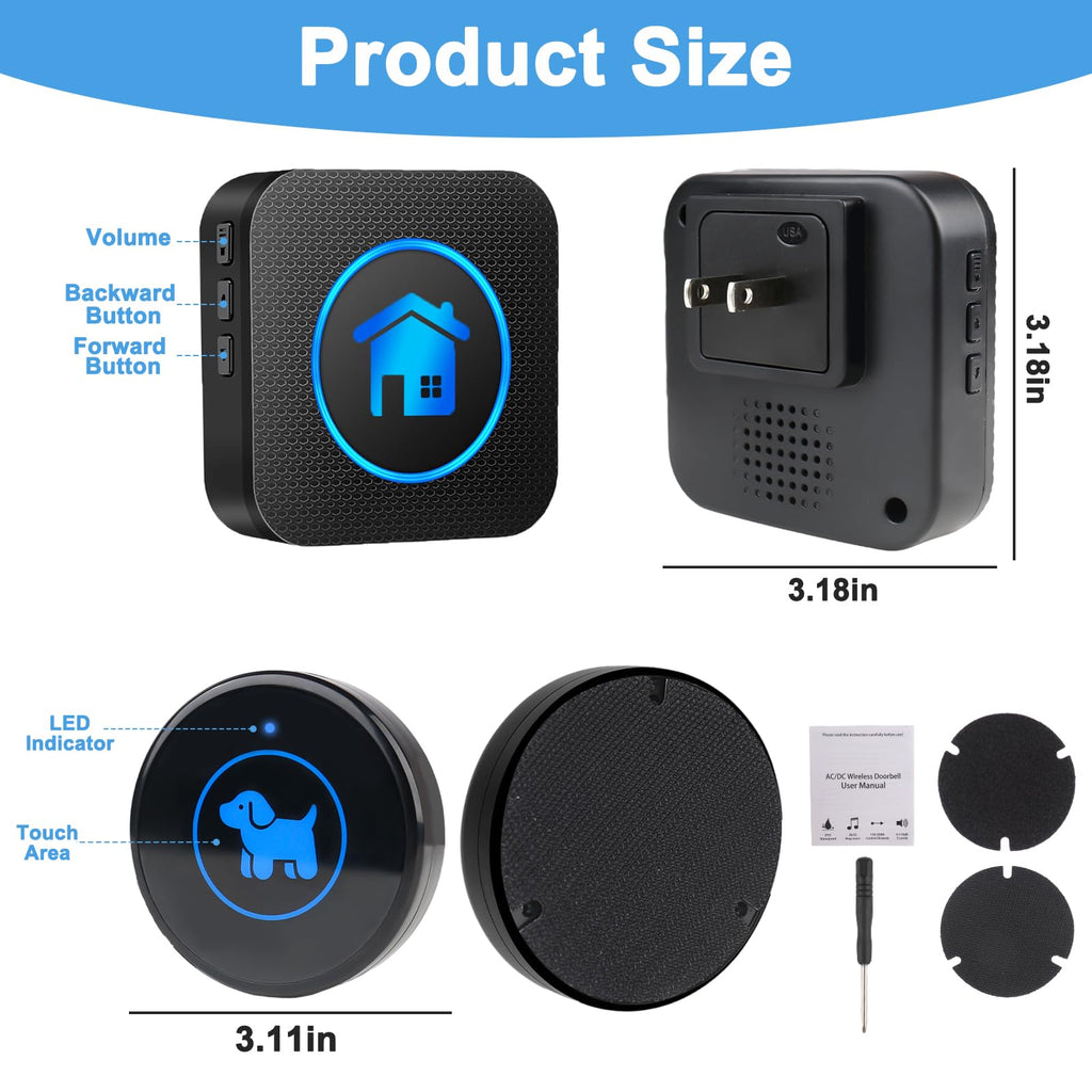 Dog Door Bell, Wireless Dog Doorbells for Potty Training – Dog Bells to Go Outside, 1000Feet Range, Waterproof Button, 55 Melodies & 5 Notification Modes (3 Buttons)