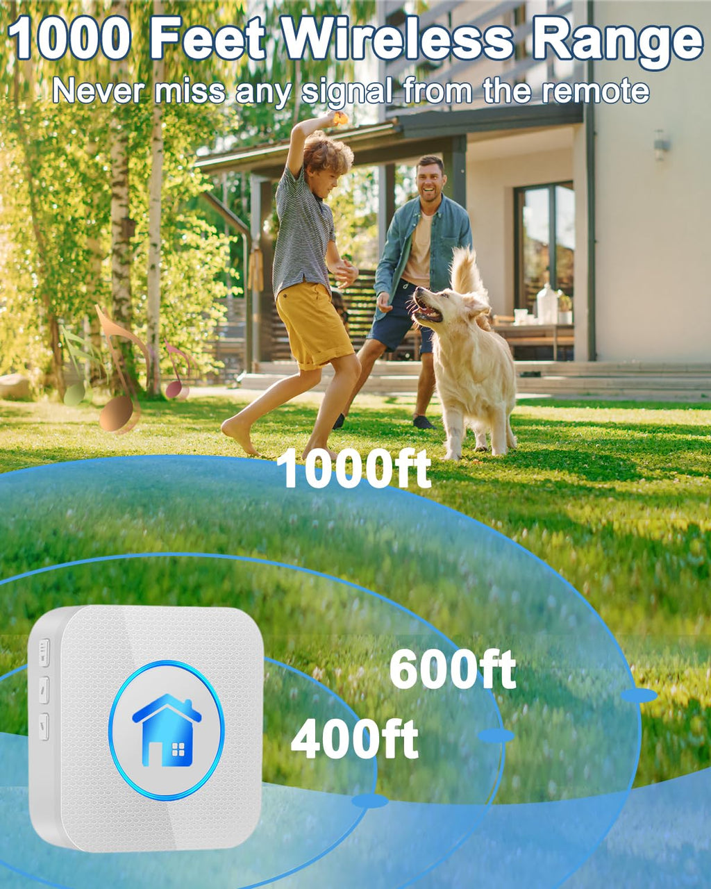 Dog Door Bell, Wireless Dog Doorbells for Potty Training – Dog Bells to Go Outside, 1000Feet Range, Waterproof Button, 55 Melodies & 5 Notification Modes (3 Buttons)