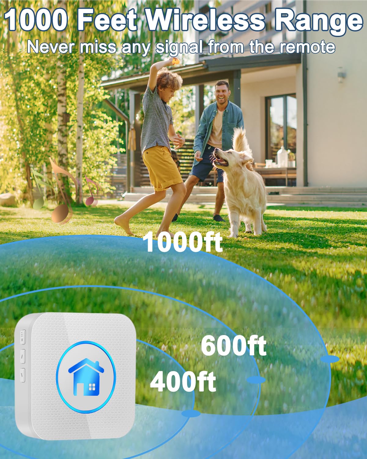 Dog Door Bell, Wireless Dog Doorbells for Potty Training – Dog Bells to Go Outside, 1000Feet Range, Waterproof Button, 55 Melodies & 5 Notification Modes (3 Buttons)