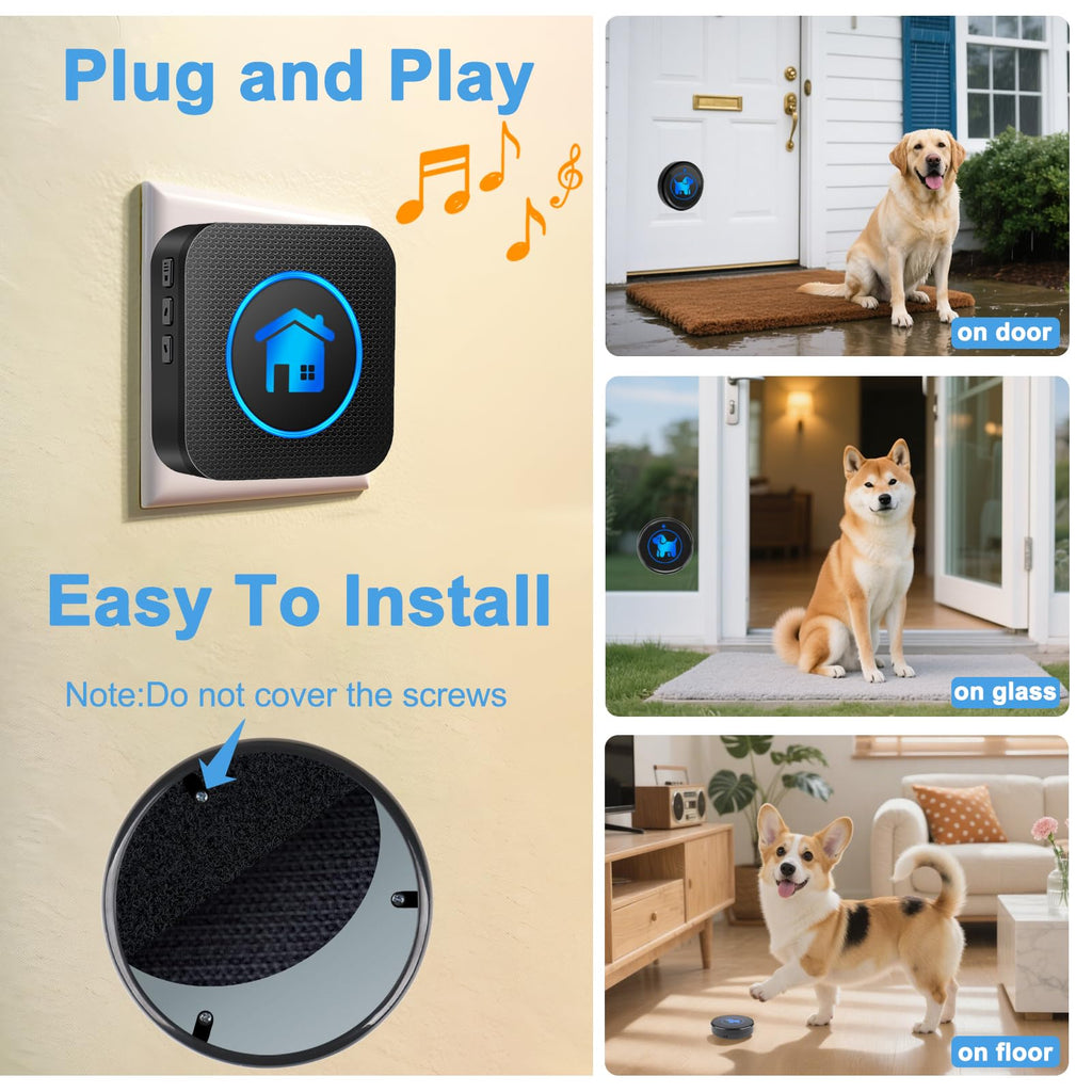Dog Door Bell, Wireless Dog Doorbells for Potty Training – Dog Bells to Go Outside, 1000Feet Range, Waterproof Button, 55 Melodies & 5 Notification Modes (3 Buttons)