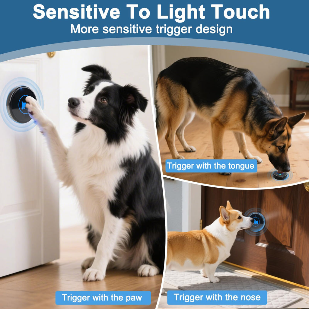 Dog Door Bell, Wireless Dog Doorbells for Potty Training – Dog Bells to Go Outside, 1000Feet Range, Waterproof Button, 55 Melodies & 5 Notification Modes (3 Buttons)