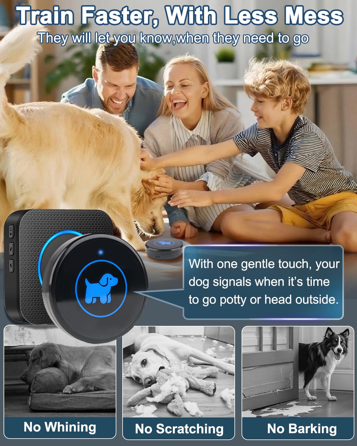 Dog Door Bell, Wireless Dog Doorbells for Potty Training – Dog Bells to Go Outside, 1000Feet Range, Waterproof Button, 55 Melodies & 5 Notification Modes (3 Buttons)