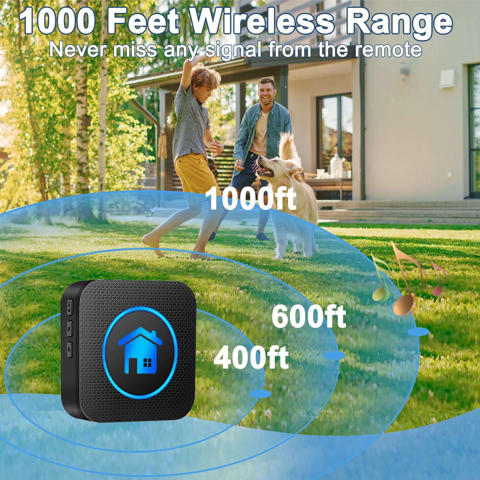 Dog Door Bell, Wireless Dog Doorbells for Potty Training – Dog Bells to Go Outside, 1000Feet Range, Waterproof Button, 55 Melodies & 5 Notification Modes (3 Buttons)