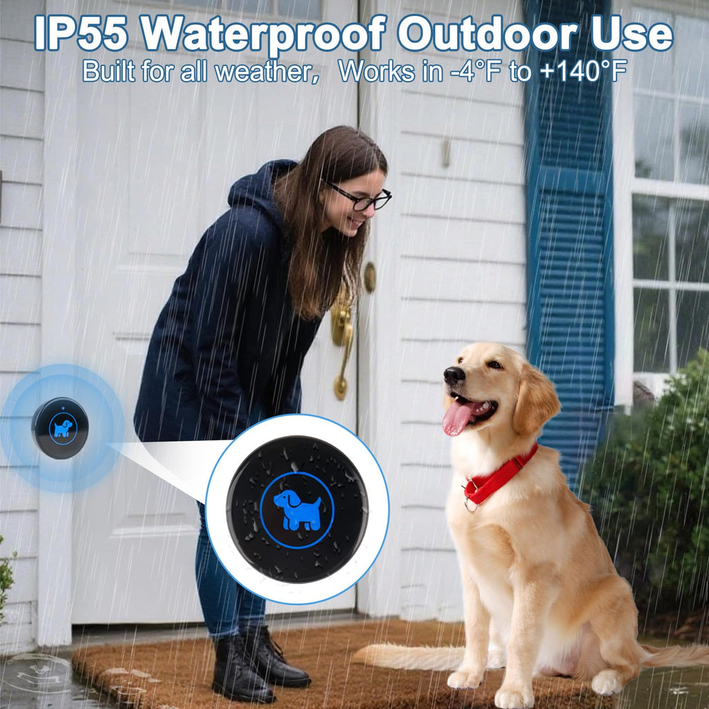 Dog Door Bell, Wireless Dog Doorbells for Potty Training – Dog Bells to Go Outside, 1000Feet Range, Waterproof Button, 55 Melodies & 5 Notification Modes (3 Buttons)