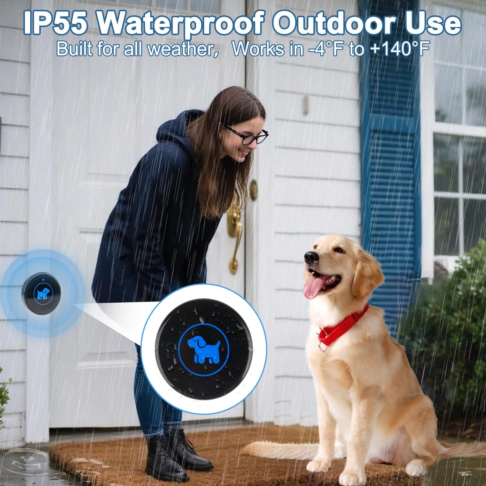 Dog Door Bell, Wireless Dog Doorbells for Potty Training – Dog Bells to Go Outside, 1000Feet Range, Waterproof Button, 55 Melodies & 5 Notification Modes (3 Buttons)