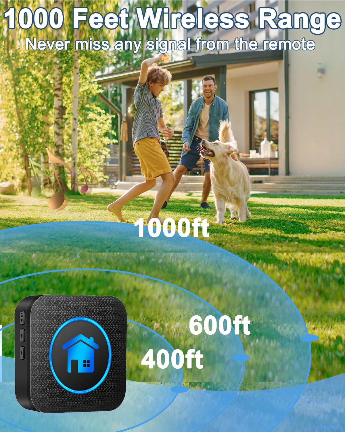 Dog Door Bell, Wireless Dog Doorbells for Potty Training – Dog Bells to Go Outside, 1000Feet Range, Waterproof Button, 55 Melodies & 5 Notification Modes (3 Buttons)